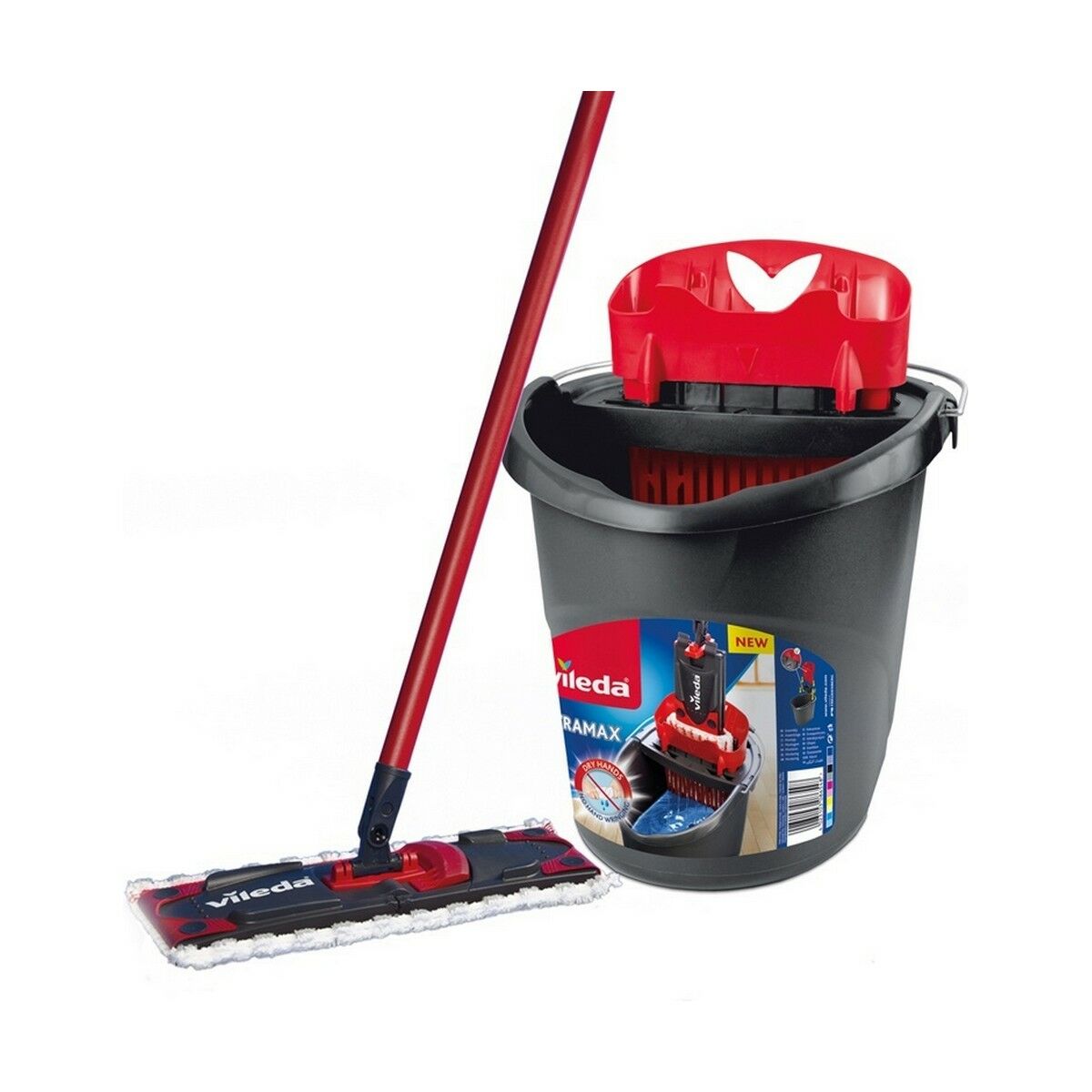 Gulvmoppe med dobbeltvirkende spand Vileda Ultramax Mop Set Sort Rød Mikrofibre