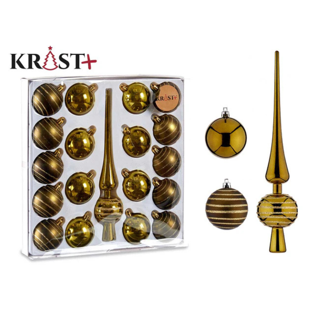 Krist Juletræs-sæt m. Topstjerne & 16 Kugler - Olie grøn